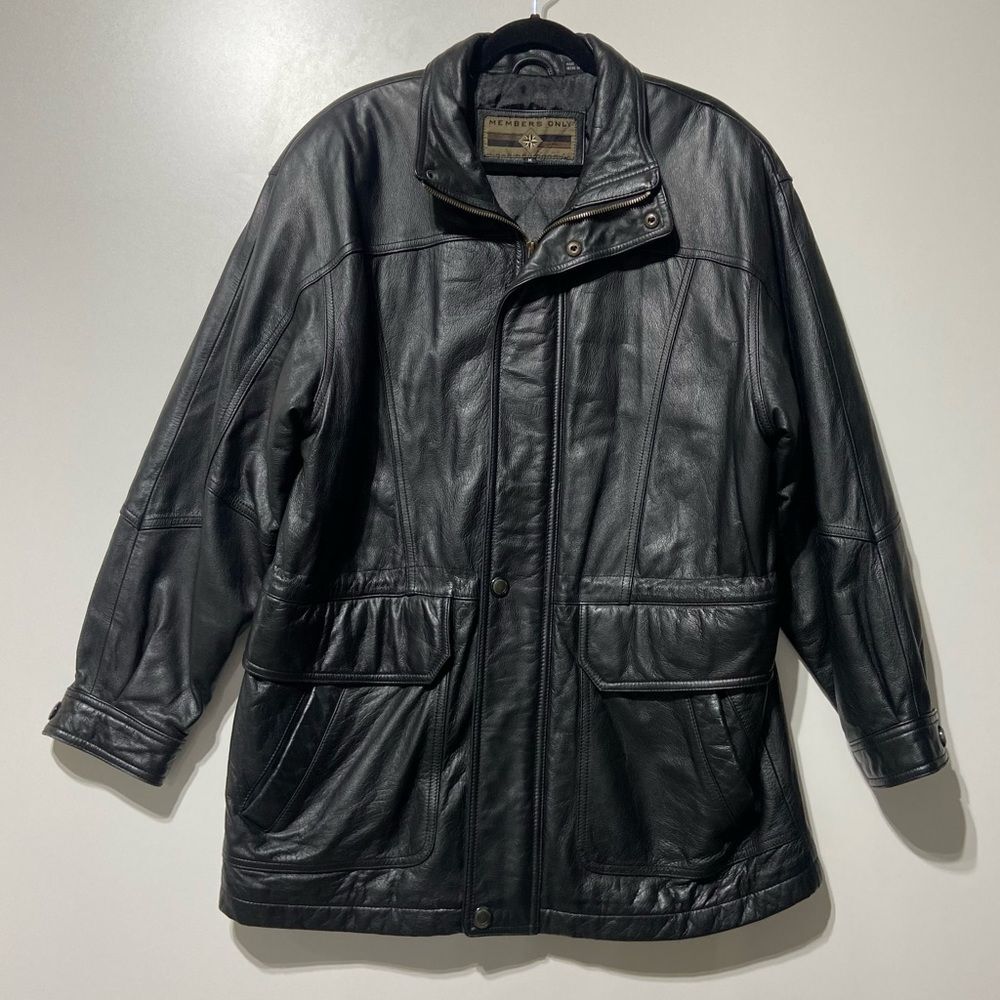 Members Only Black Leather Utility Feild Jacket Size Medium